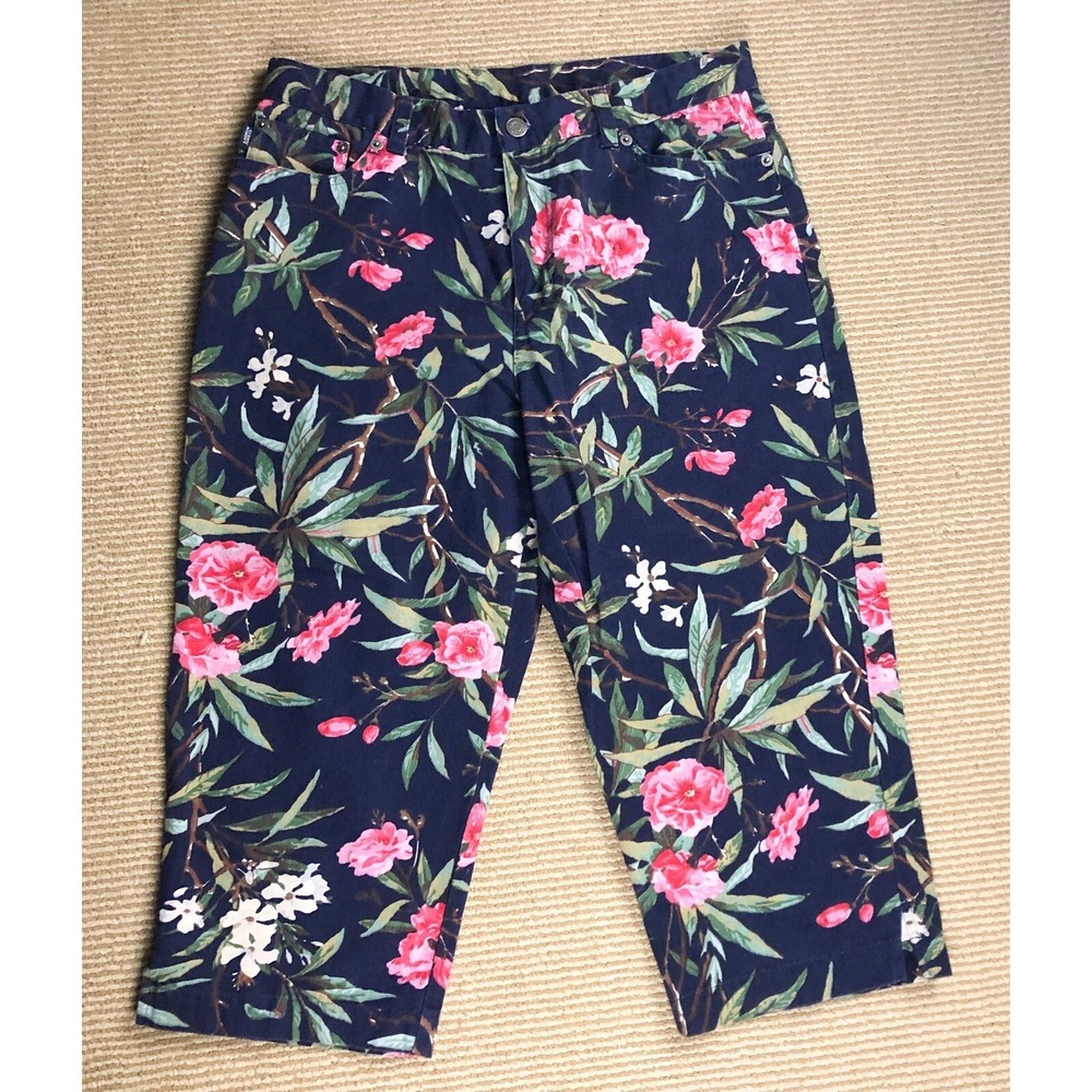 LAUREN JEANS CO Ralph Lauren Women's Cotton Dark Blue Floral Capri Pants 10P